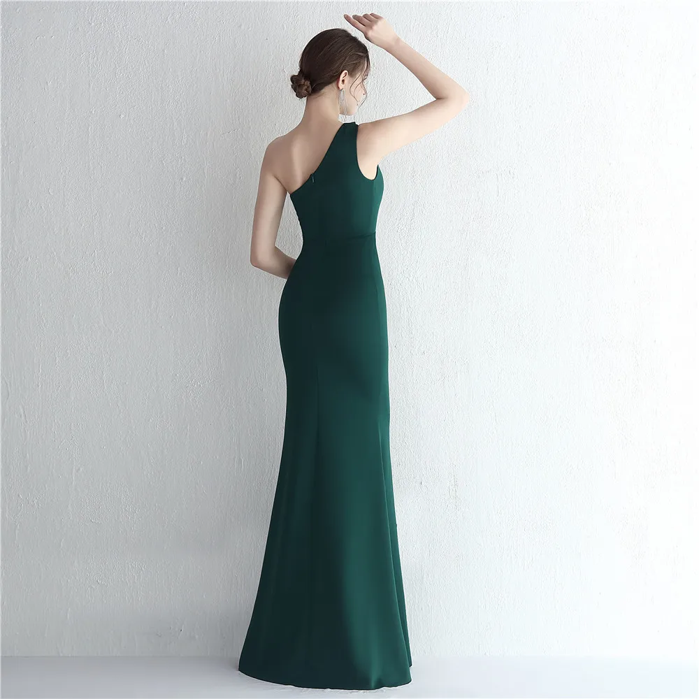 18987# 2022 New Satin dresses Fashion Sexy Sleeveless One-shoulder Trumpet Celebrities Party Prom Evening Dress