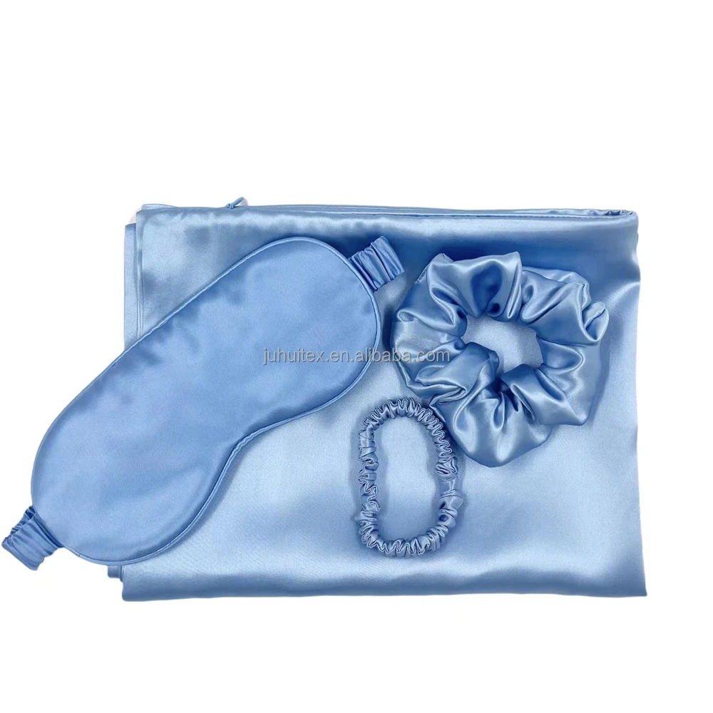Luxury Gift Custom Embroidery Logo Gift Set Silk PIllow Case 100% Mulberry Silk Scrunchie,Eye Mask and Silk Pillowcase