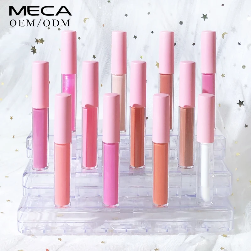custom logo high quality mini glossy nude clear shimmer vegan lip gloss pigment organic glitter lip gloss
