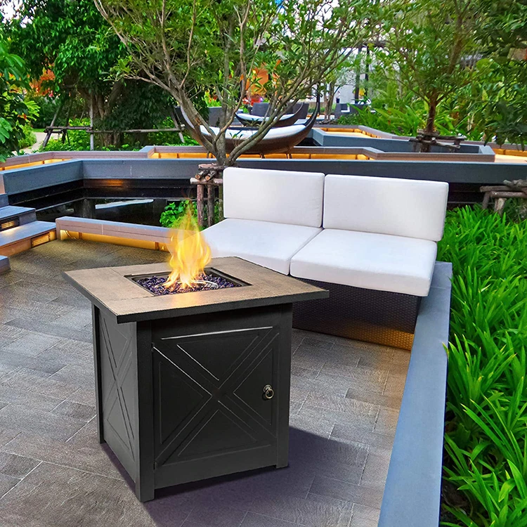 Outdoor Patio Fireplace Heater Garden BBQ Grill Firepit Table Gas Firepit Metal Square Fire Pit Table