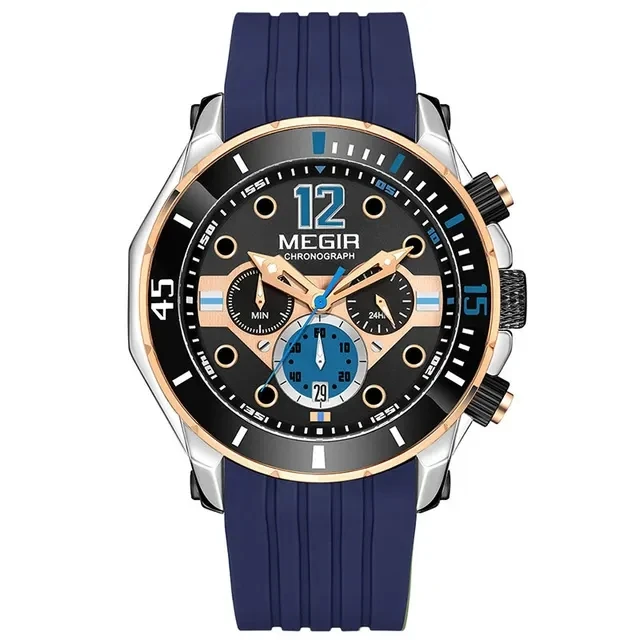 MEGIR 2206 Life Waterproof Watches Alloy Auto Date Calendar Watch Luxury Silicone Strap Wristwatch Simple Male Quartz Wholesale