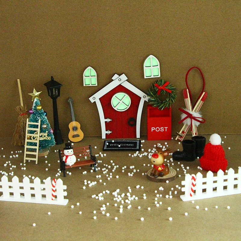DL-008 2023 Cute Christmas Doll house elf snow man deer tree plush doll Christmas decoration set miniature scene model
