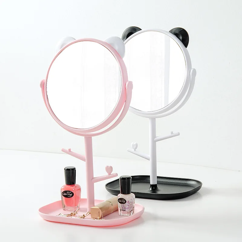 Creative HD Single-Sided Cat Ear Desktop Makeup Mirror Rotating Dressing Table with Lipstick & Jewelry Storage round Paper Box