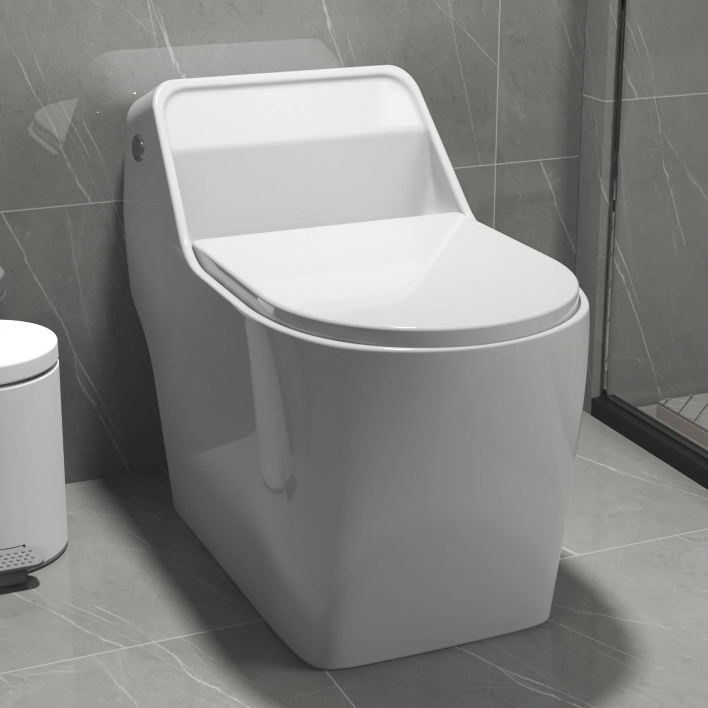 Modern Design White Square Ceramic One Piece Bathroom Toilet Siphonic Dual-Flush with S-Trap Drainage for Hotels