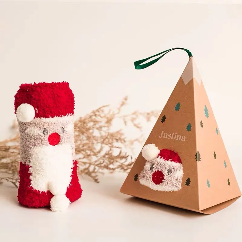 Coral Velvet 3D Stockings Sublimation Embroidery Cozy Unisex Cute Anime Design Deer Fluffy Sleep Christmas Sock With Gift Box