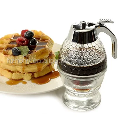 No Drip Glass Honey Jar with Stand Honey Comb Shaped  Dispenser honey glass dispenser syrup dispenser liquid