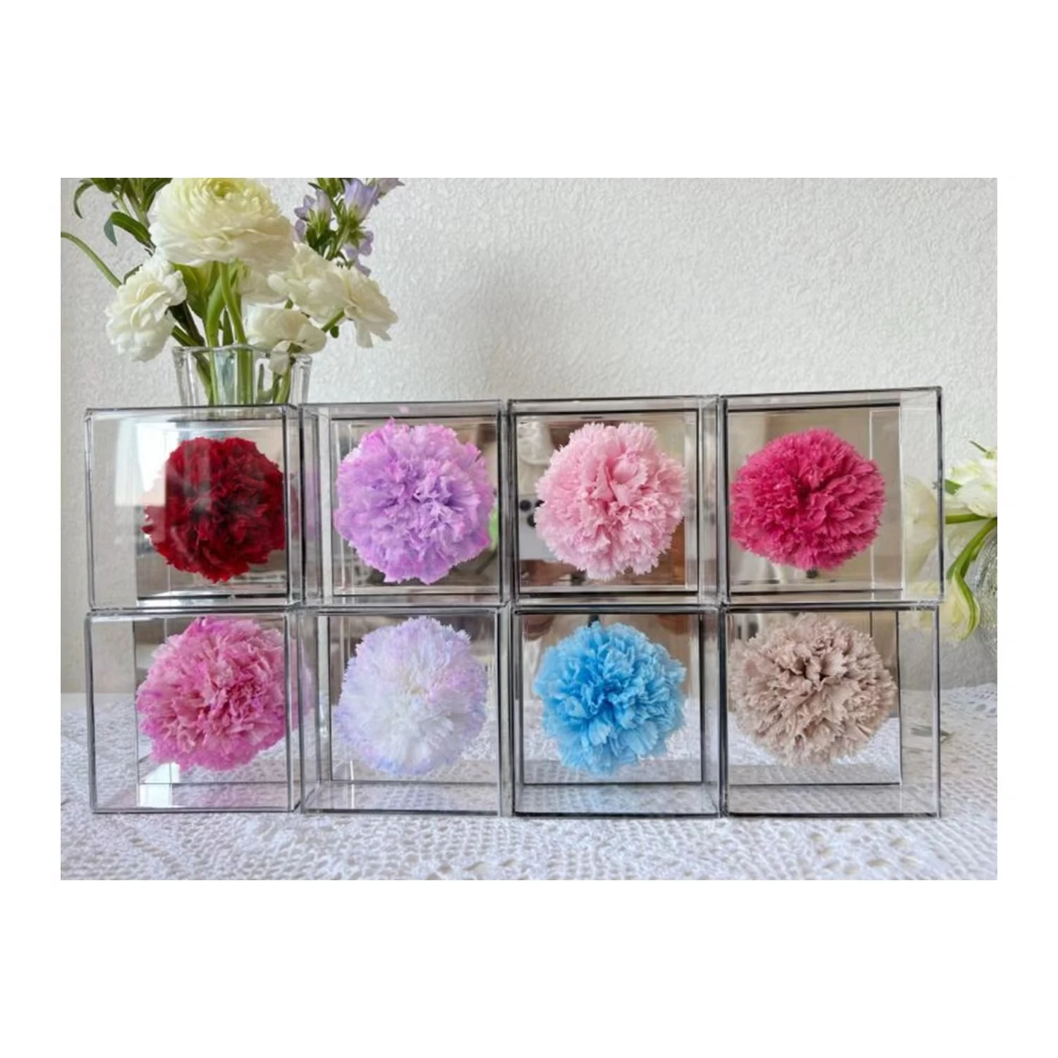 Beautiful Gift Forever Flower Preserved Flower Preserved Carnation Mirrored Acrylic Box