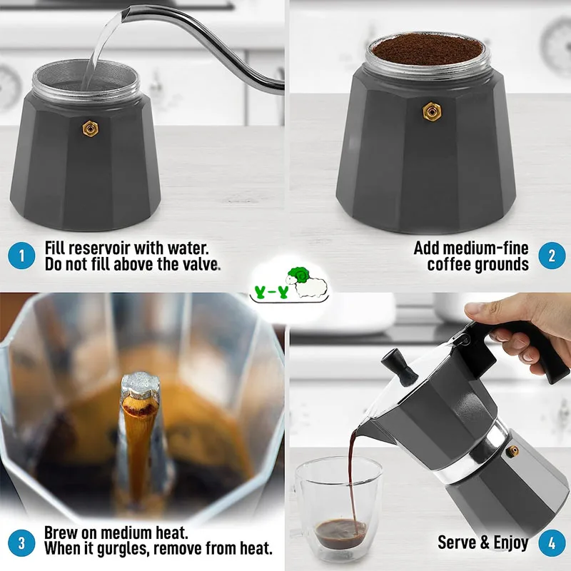 Custom Barista 6 Espresso Cup Personalized Aluminum Stovetop Italian Brewer Percolator Set Coffee Maker Moka Pot For Camping