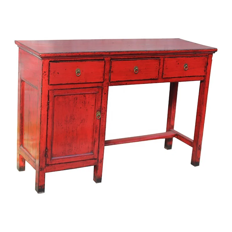 Chinese antique wooden hand painted drawers study desk office table