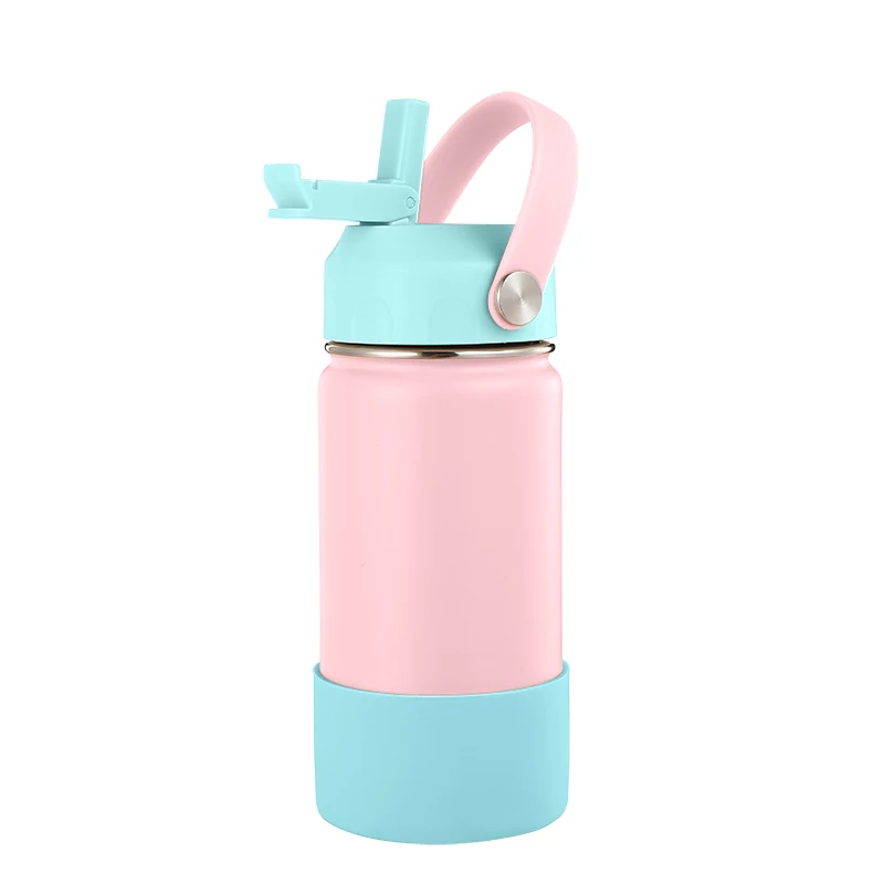 14oz Stainless Steel Kids Water Bottle Tumbler Thermos Mug Thermal Water Bottle with Straw Double Wall Vacuum Tumbler Leakproof