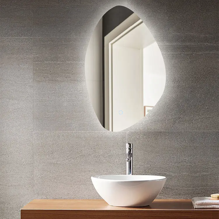 Factory price irregular shape wall mounting type led smart shower mirror for hotel bathroom