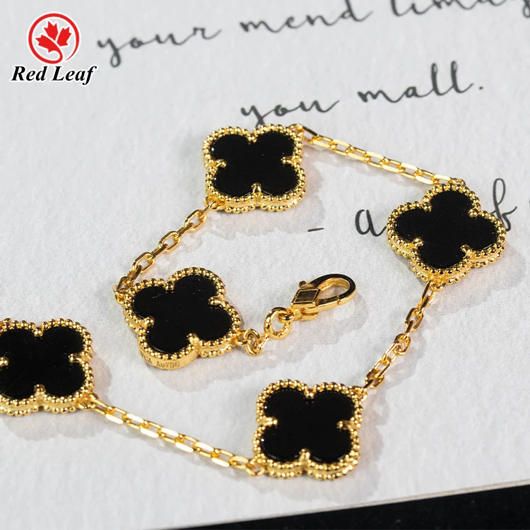 Redleaf Wholesale Black Onyx agate stones Clover Four Leaf Clover Stone For Jewelry Making