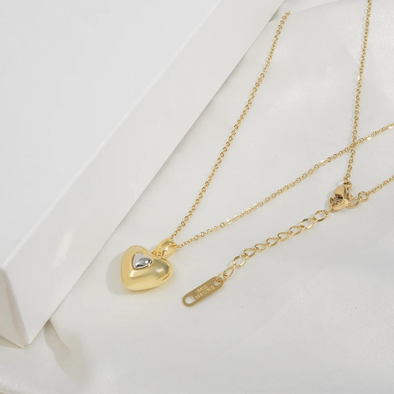 XL62230 Trendy cute double color heart dainty necklace fashion 14K gold plated women jewelry