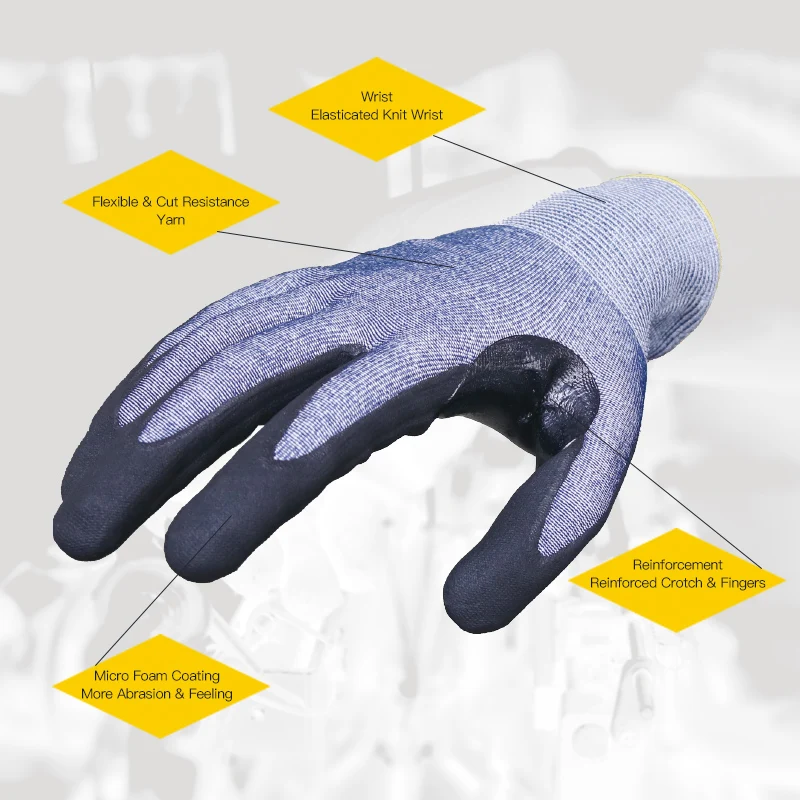 XINGYU HPPE 15G Nitrile Microfoam 4X42C Nitrile Foam Coated Cut Resistant  Safety  Gloves Work Hand Gloves