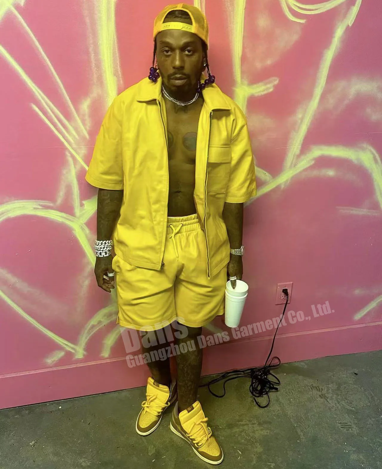 Summer Custom Faux Leather Set Mens Fashion Short Sleeve Pu Zip Up Jacket Coat And Shorts Two Piece Sets For Men