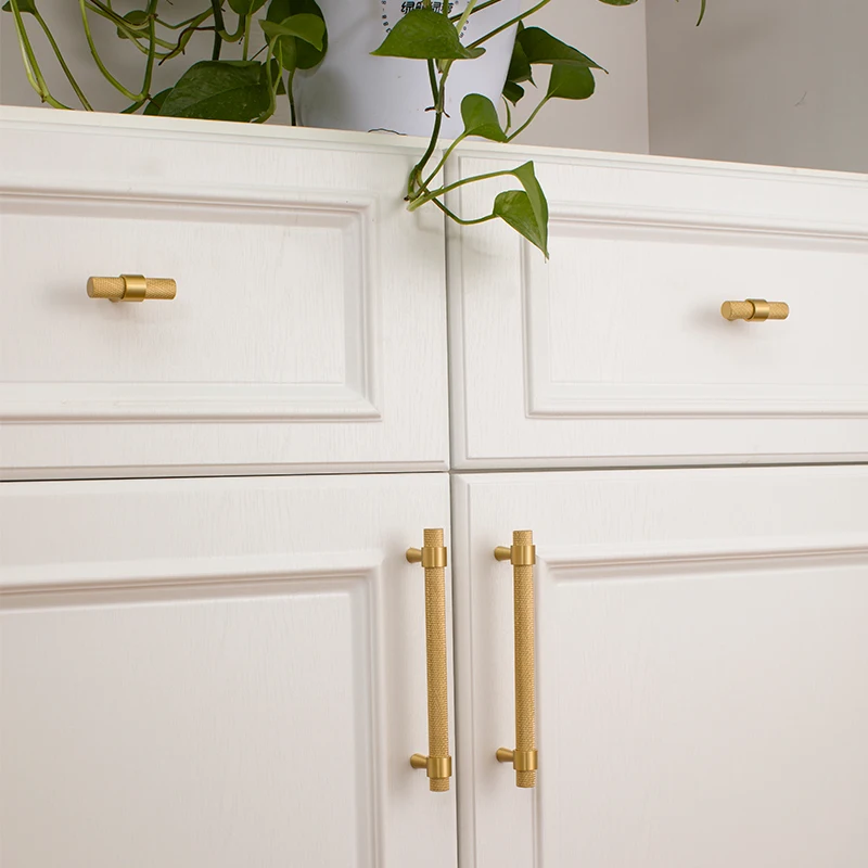 Furniture handle&knob Knurled brass T-handle knob wardrobe hardware