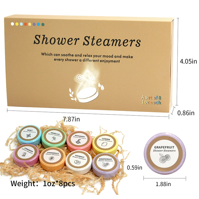 Muran oem Eco-friendly Package lavender Shower Steamers Tablets Set 8pcs Fatigue Relief Essent Oil Aromatherapy Shower Steamers