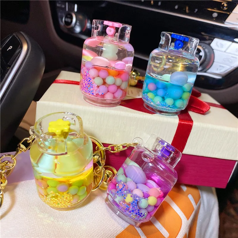 Hot Sale Jelly Bean Gas Tank Liquid Keychain 2022 Creative Cute Floating Liquid Keychain For Bag Car Keyring Acrylic Keychain