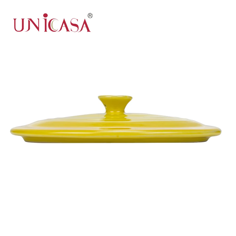 Ceramic Casserole Dish with Lid, Stoneware Covered Rectangle Casserole Ceramic Casserole Pan for Bakeware Oven, Yellow