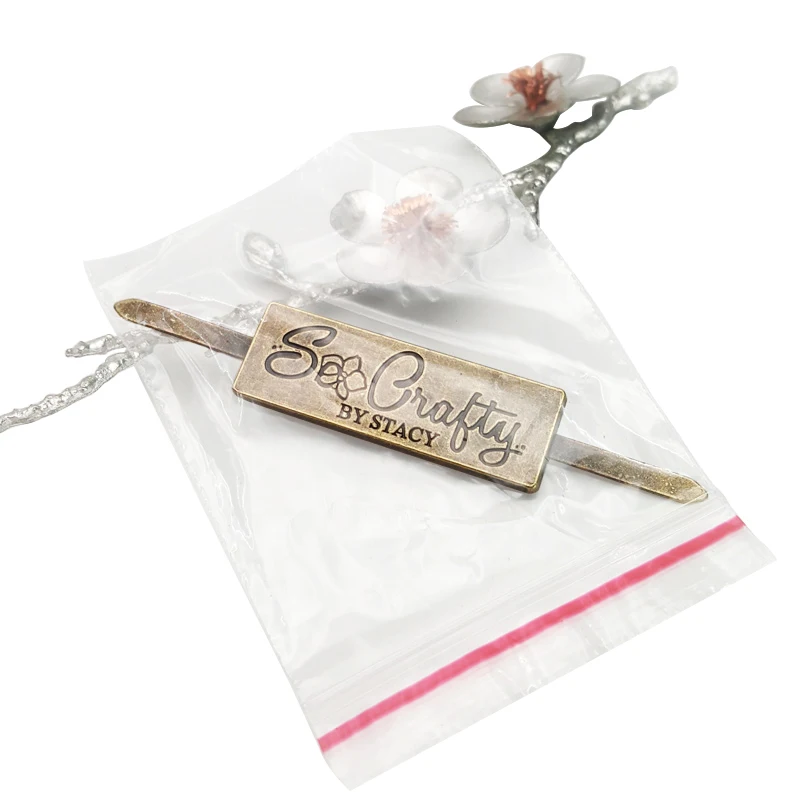 Custom Bag Accessories Antique Brass Metal Label U-shaped Presser Foot Tags Brand Logo Label