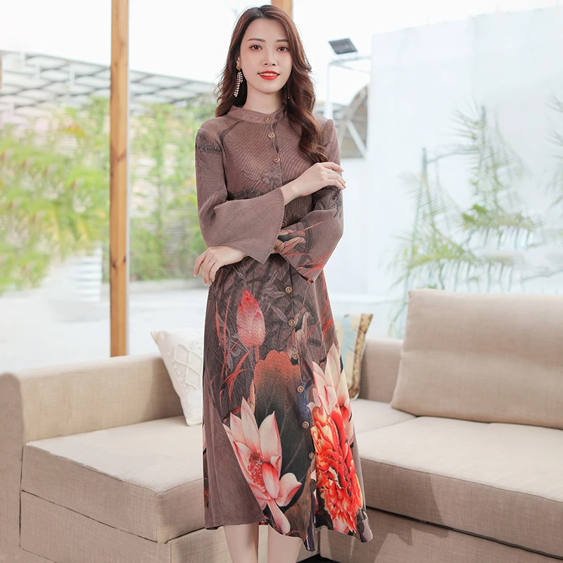 Manufacturer OEM Chinese Style Qipao Ladies Long Sleeve Elegant Maxi Dresses
