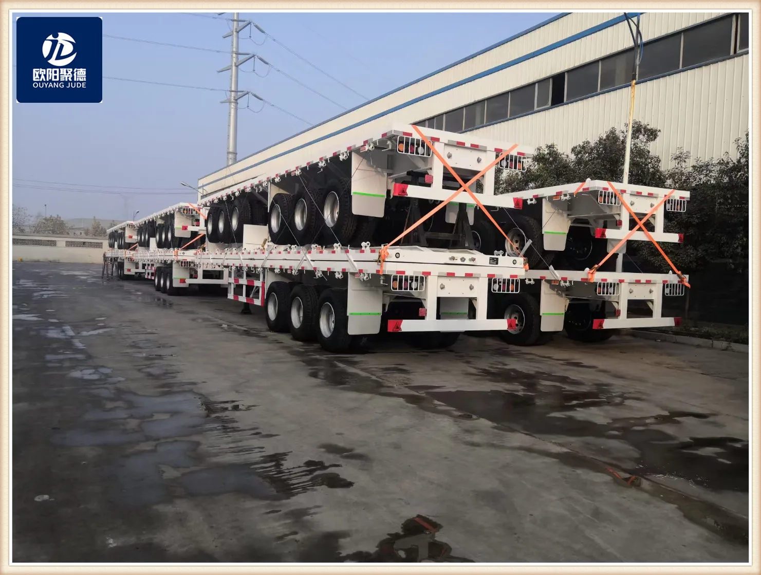  OYJD export market new sky blue flatbed semitrailer with 8 twist locks use marble landscape stone steel pipe transport on