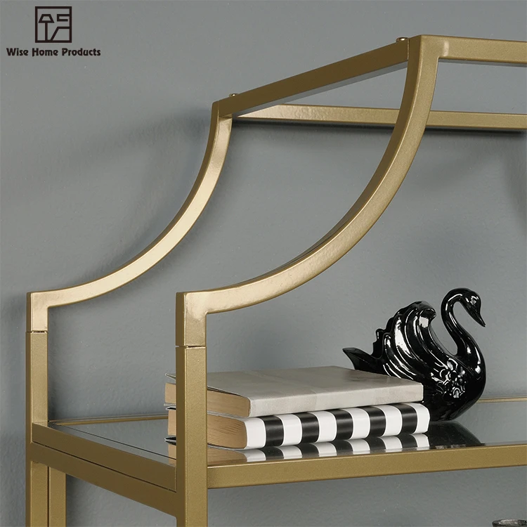 Modern 5 Shelf Vertical Tempered Glass Stainless Steel Gold Etagere Metal Bookcase