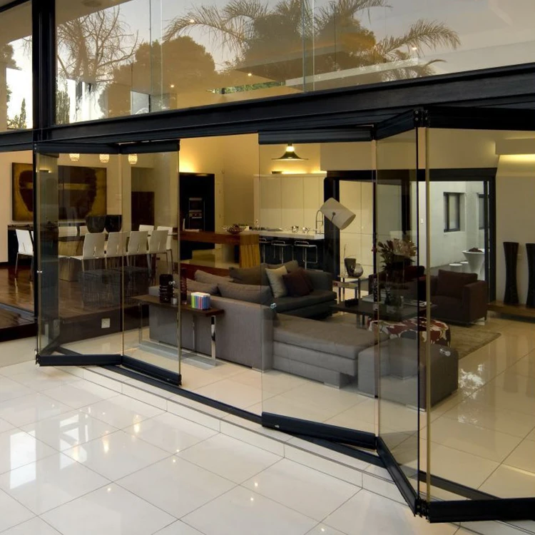 Interior Noiseless Aluminum Frameless Glass Stacking Sliding Door Exterior All Glass Multi Track Sliding Glass Wall System