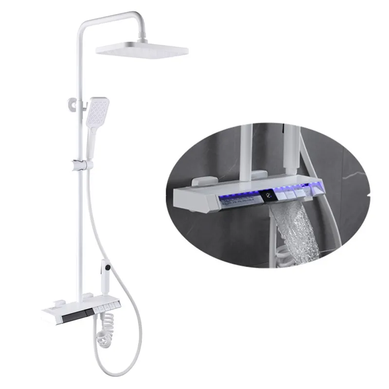 2023 new design bathroom white piano key thermostat shower head faucet luxury piano key hot cold shower set