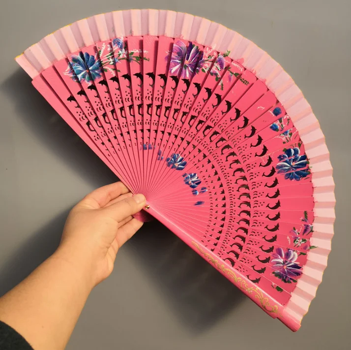 Spanish wooden fan dancing cheongsam catwalk show fan big red dancing double-sided printing fan