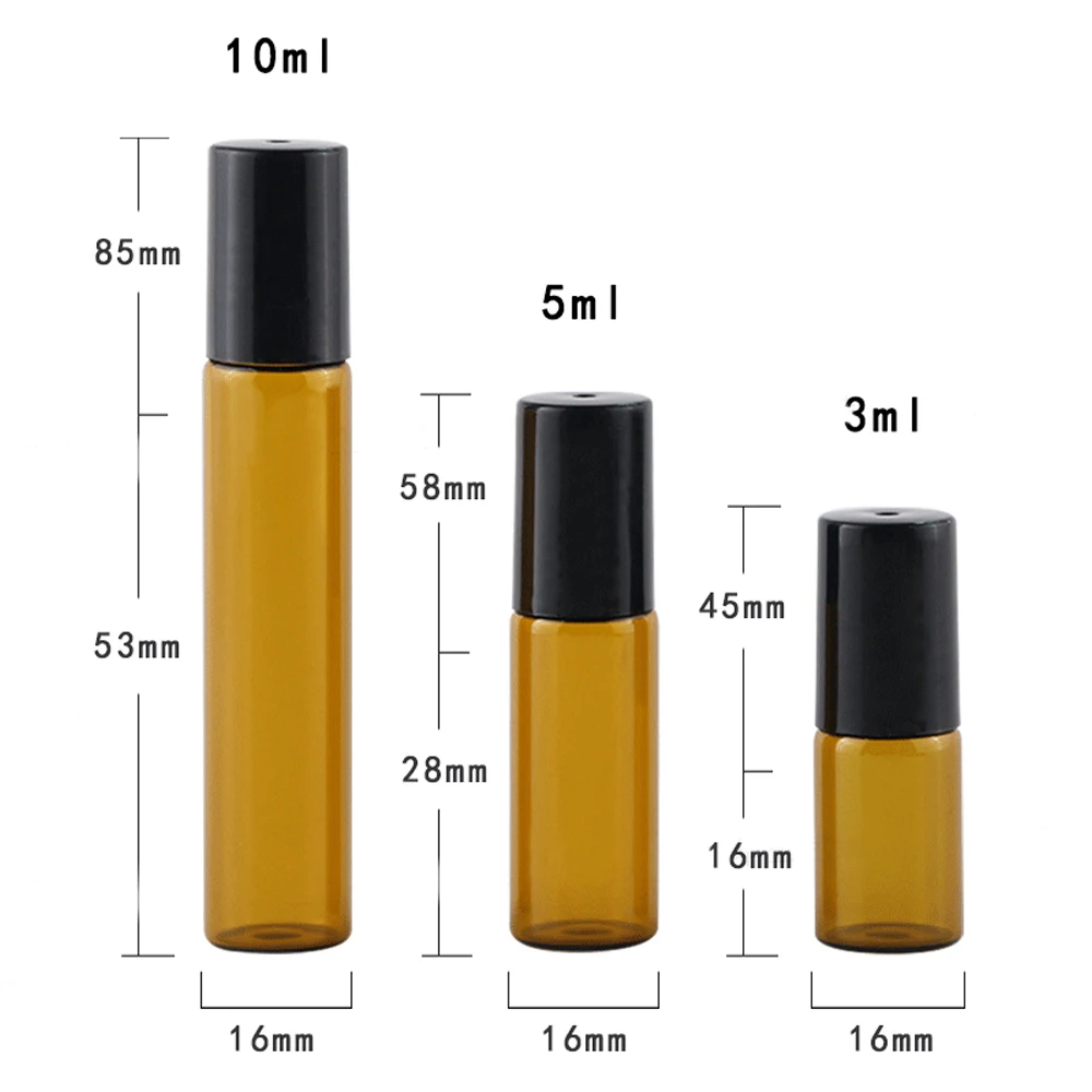 Chizikon Wholesale empty refillable 3ml amber Dark Brown Amber Thick Roller on Glass Bottles for Essential Oil