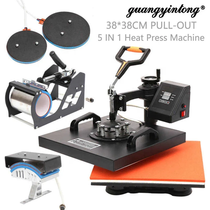 Guangyintong wholesale 5 in1 heat press iron heat press t shirt heat press machines fashion t shirt printing machine
