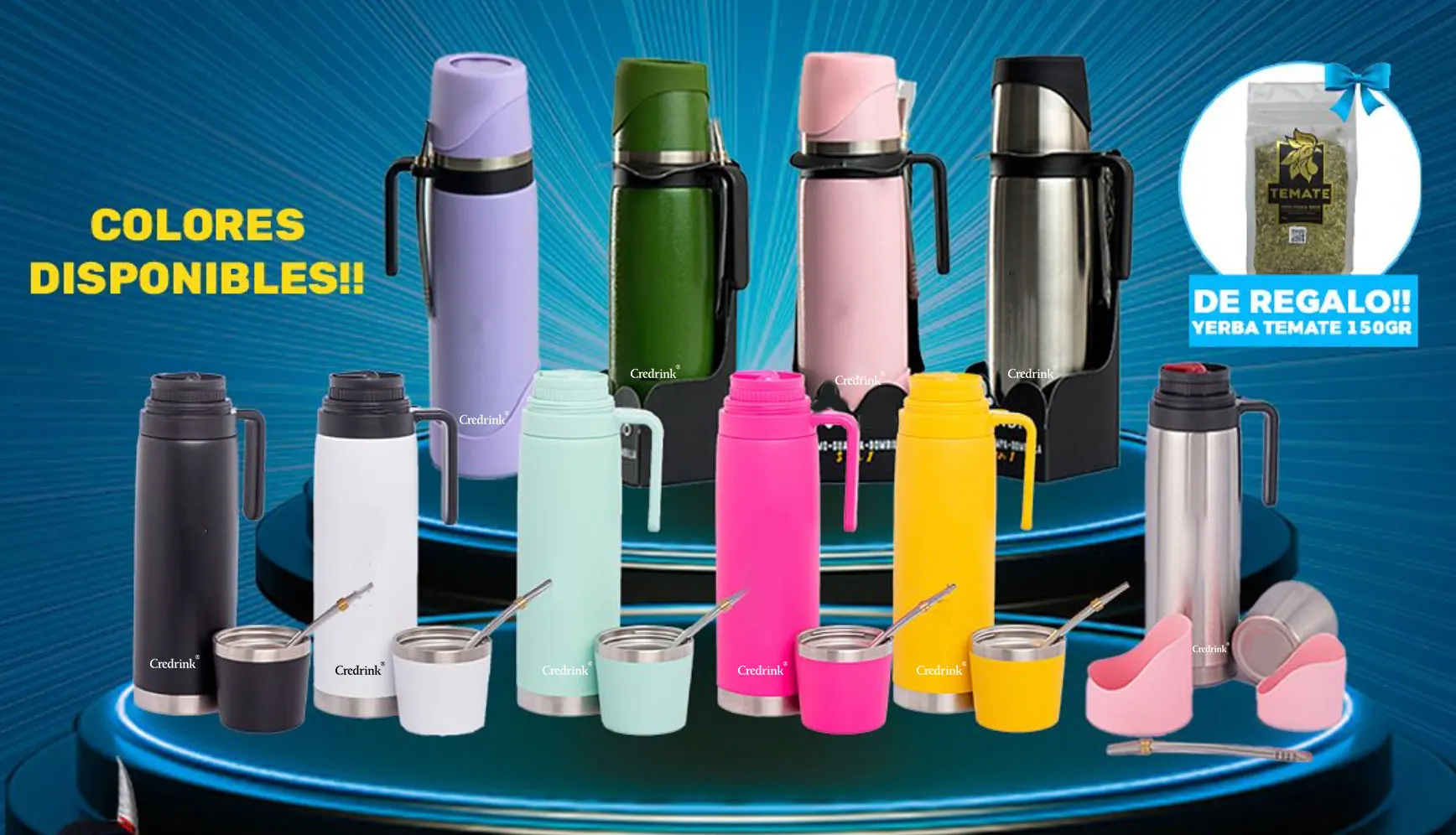 New 2.0 Termo Acero Inoxidable 1 Litro Media Asa Tapon Matero Yerba Mate Thermos 1000 ML Stainless Steel Flask Heat Insulated