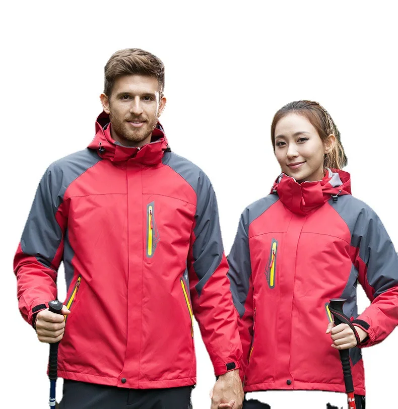 Sidiou Group Outdoor Men & Women 3 in 1 Hooded Waterproof Breathable Softshell Jacket Fleece Jacket for Hiking Climbing