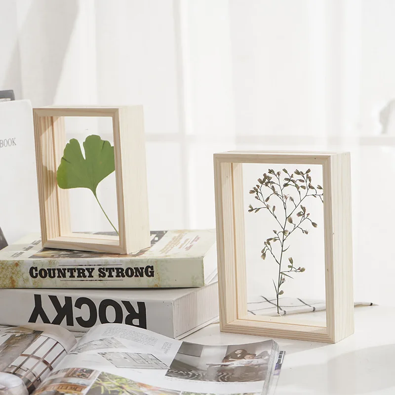
Wood Double Sided Glass Three Dimensional Picture Frame Transparent Wood Photo Frame Customization 