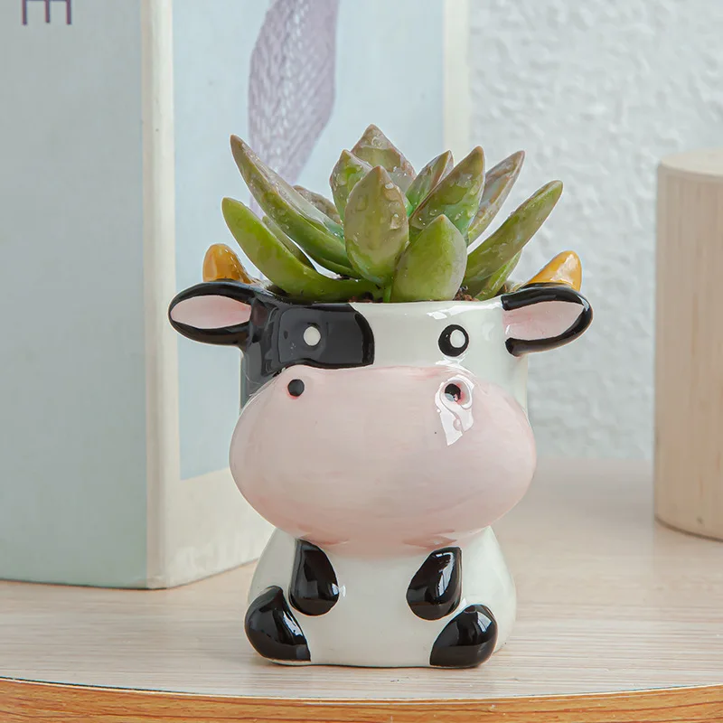 2023 new factory wholesale cute animal ceramic planter 3 inch garden succulent cactus flower pots fox cow