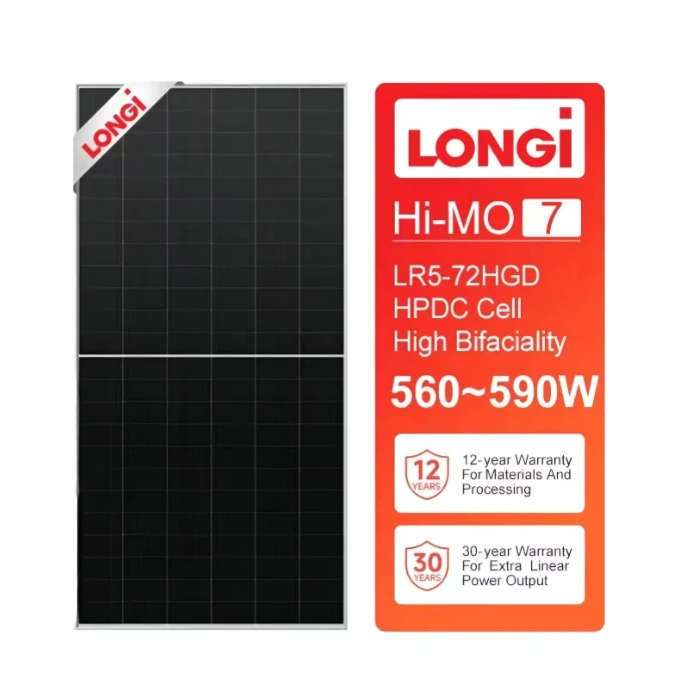 High efficiency Longi Hi-Mo7 LR5-72HGD 570W 575W 580w PV modules 585w 590 watt bifacial solar panels