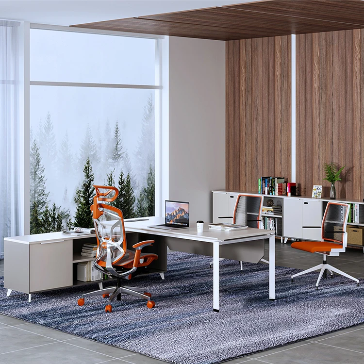 Luxury Modern Design Office Desk with Curve Edge Banding Ergonomic Workspace Manager Computer Desks Villas Wooden Metal Material