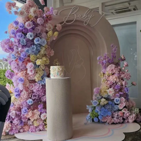 Manufacturer Artificial Purple Rose With Orchid Flowers Wedding Arch Flower Arrangement