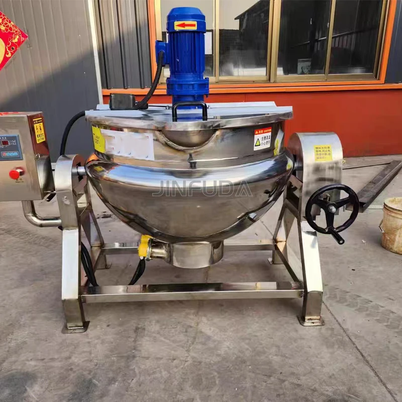 Stainless Steel 50L- 600L industrial jacketed kettle with agitator sanitary porridge soup boiler mixing cooking jacketed kettle
