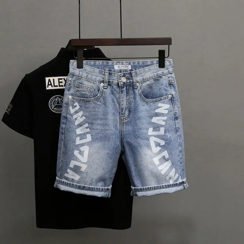 Customized Mens Loose Shorts Summer Streetwear Vintage Shorts Mens Fashion Casual Printed Loose Denim Jeans Shorts