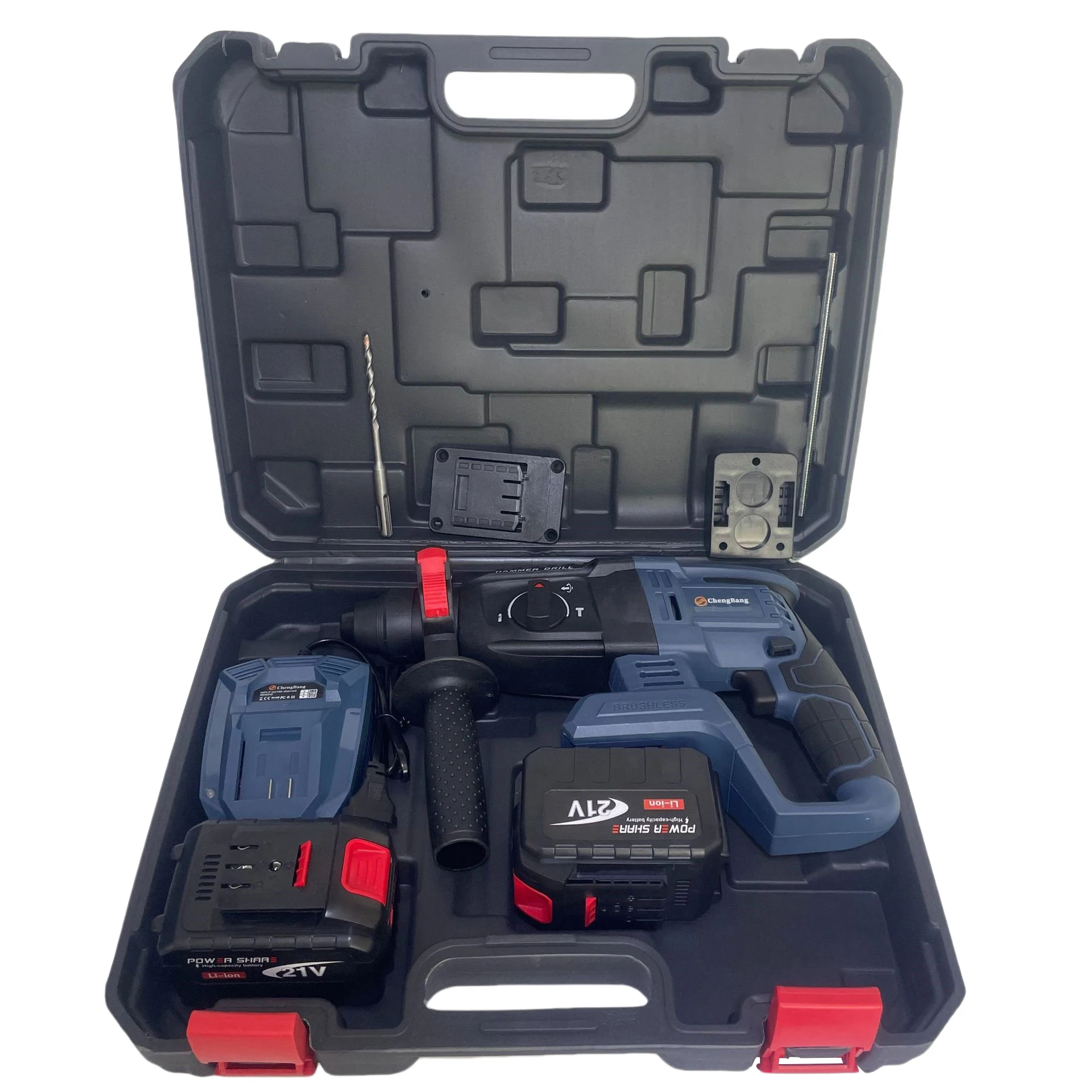 21V Industrial Cordless Electric Hammer Drill Kits 26mm SDS Rotary Concrete Breaker Brushless Battery Power Impact Drill Set