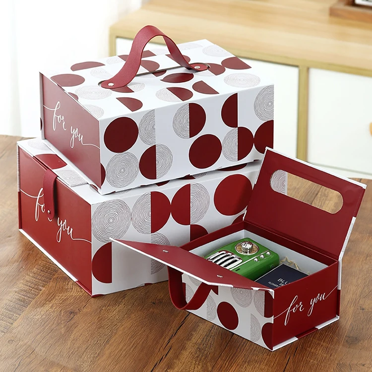 luxury custom logo magnetic christmas wedding favors gifts guest paper packaging gift box with handle