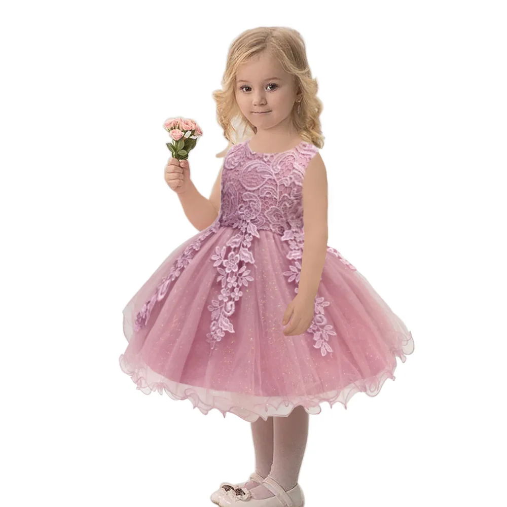 Summer Multi-Color Lace Mesh Sleeveless Children Princess Dress for Girl
