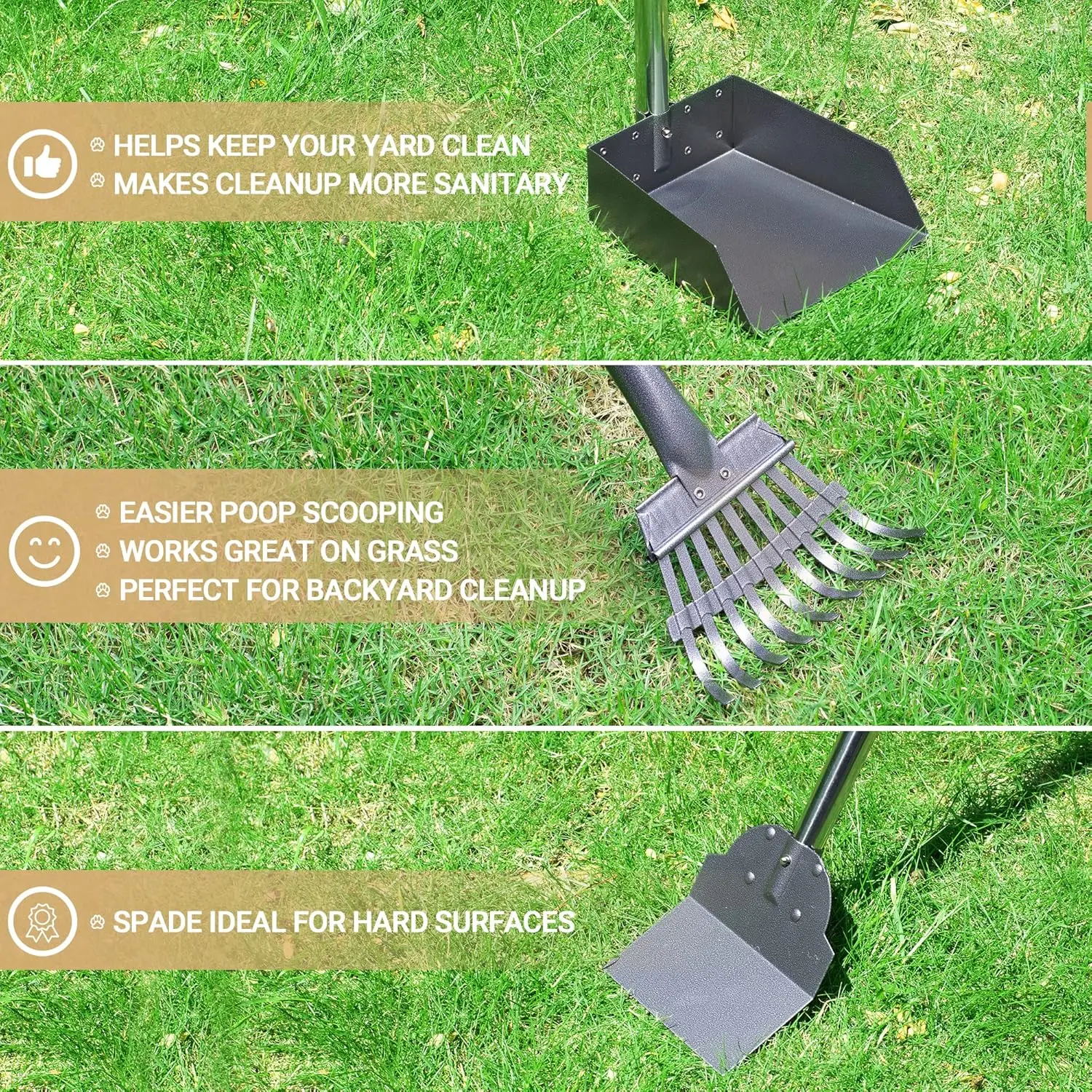 Stainless Steel Long Handle Adjustable Sectional Pet Waste Removal Scoop Dog Pooper Scooper Dog Poop Tray and Rake Set
