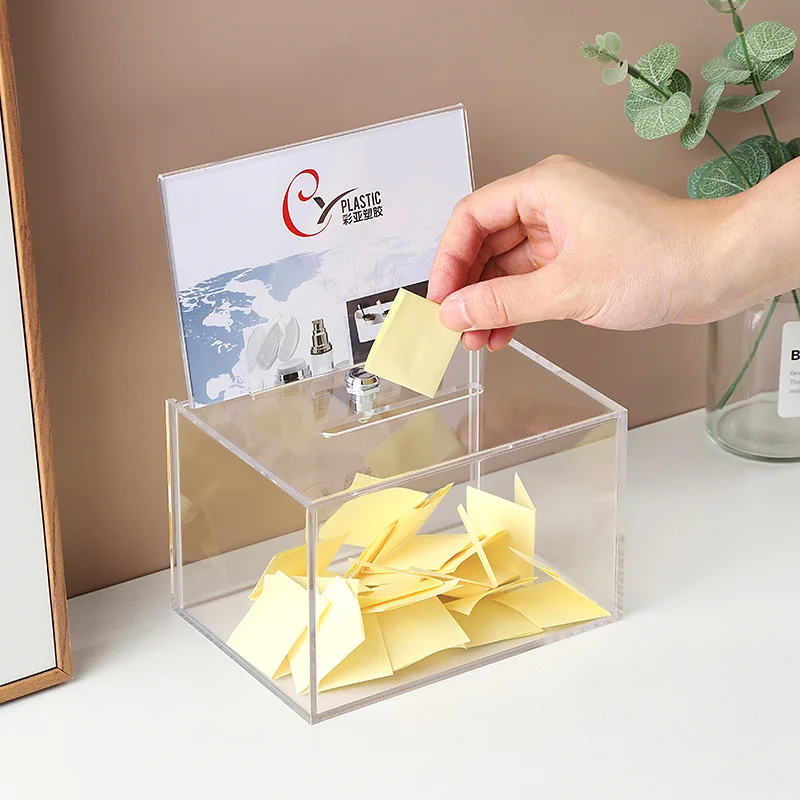 6-sided transparent donation fundraising box fine money ballot suggestion box acrylic ballot box with locks