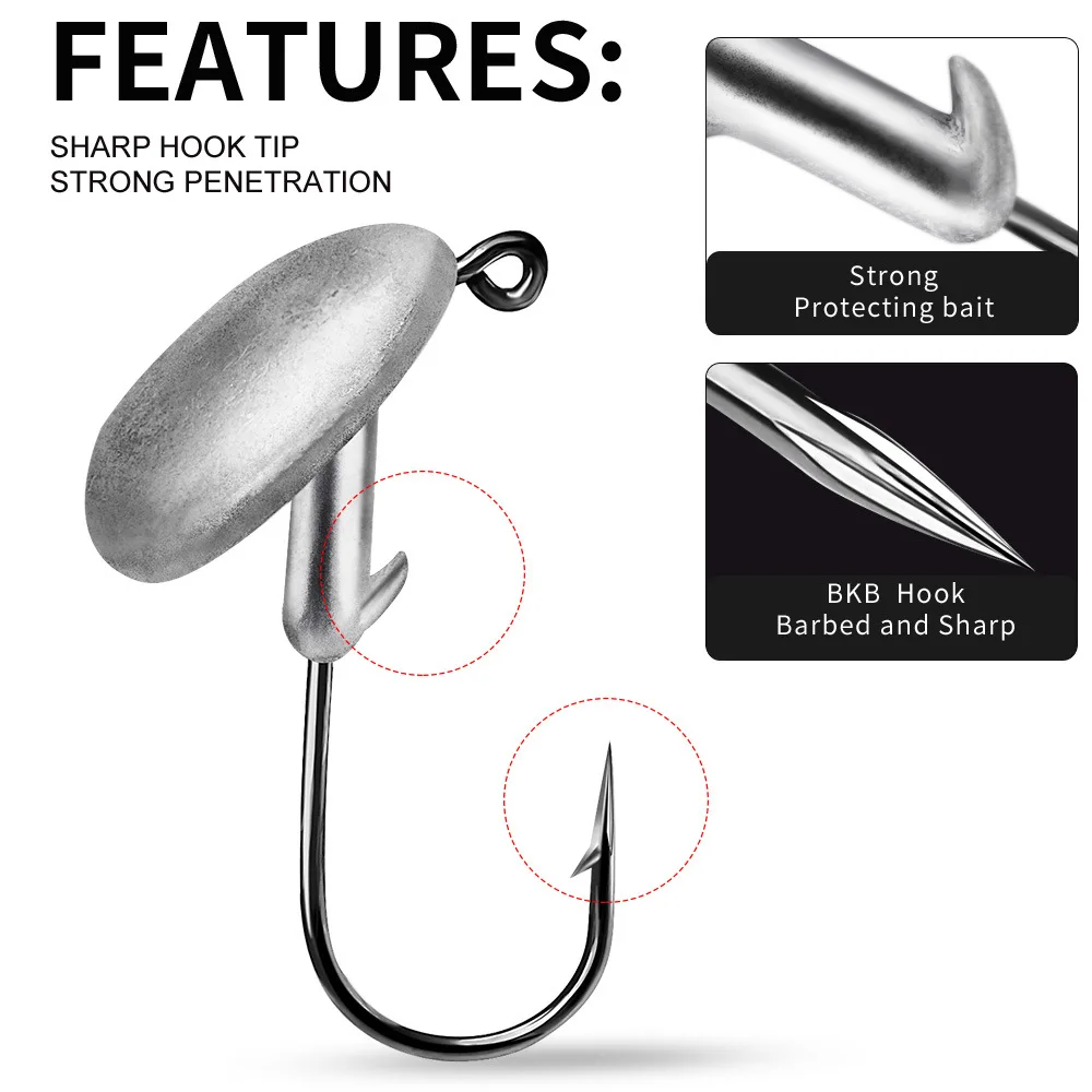 Lead Head Hook 3.5g,5g,7g,10g,14g Anti-Hanging Bottom Tumbler Hook T Tail Curled Tail Soft Bait Bottom Jumping Special Fish Hook