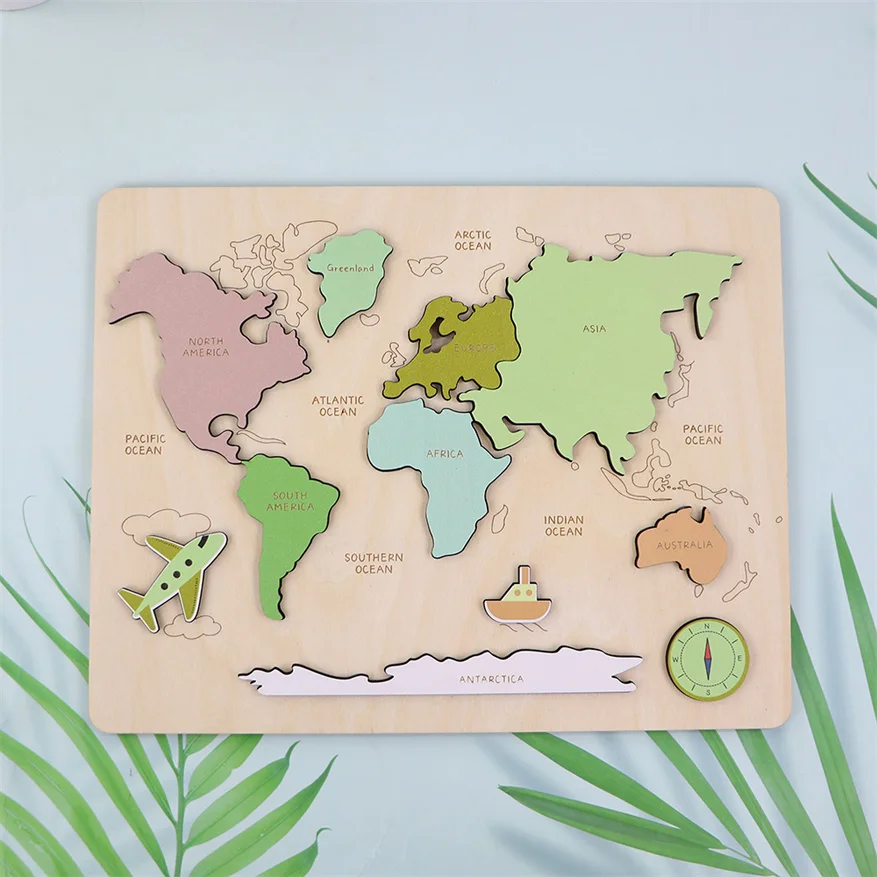 Latest Design Wooden World Map Puzzle Educational Toy for Children Best Decorative Gift