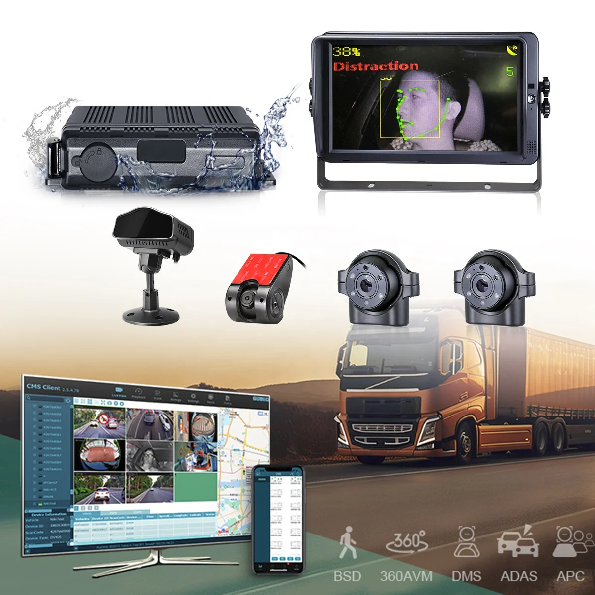 STONKAM New Arrival Vehicle MDVR 4CH DFMS Driver Behavior Detection Monitor ADAS System Anti Fatigue Calling Smoking