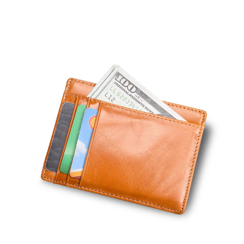 Slim Minimalist Front Pocket RFID Blocking Card Sleeve Leather Wallets for Men Women Cardholder